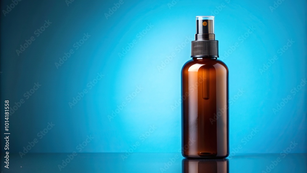 Cosmetic brown bottle with sprayer on blue background Macro, composition,cosmetic, details, marketing, stock photo, hygiene, fashion, brown bottle, close-up, elegance, advertisement Cosmetic brown bottle with sprayer on blue background Macro, composition,cosmetic, details, marketing, stock photo, hygiene, fashion, brown bottle, close-up, elegance, advertisement