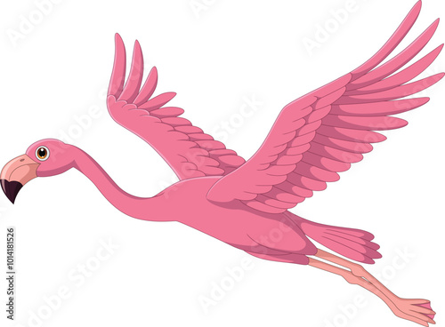 Illustration of cartoon flamingo flying