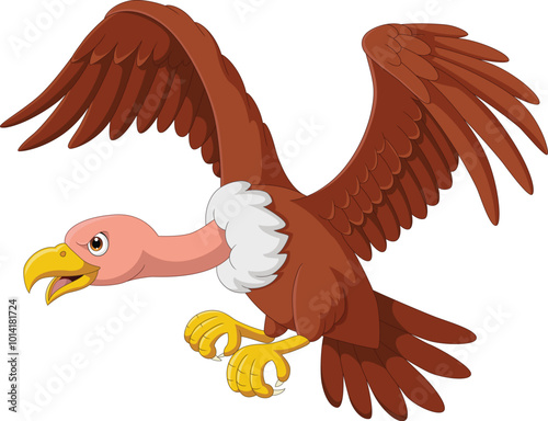 Illustration of cartoon vulture bird flying