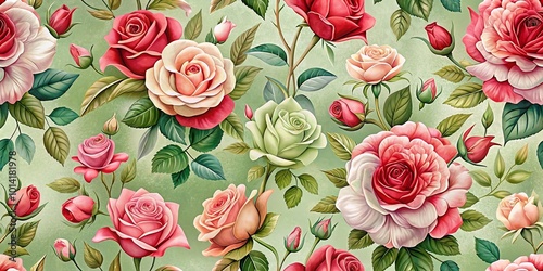 Wallpaper Mural A Delicate Tapestry of Roses with a Soft Mint Background, Each Petal Carefully Crafted in a Blend of Vibrant Hues Torontodigital.ca