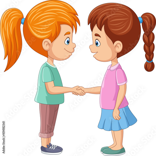 Illustration of cartoon girls shake hand