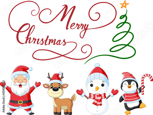 Cartoon santa clause and friends celebrate Christmas