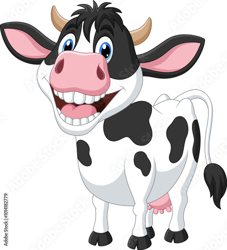Happy cartoon cow isolated on white background