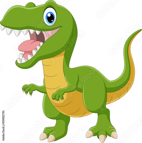Cartoon green dinosaur on white background