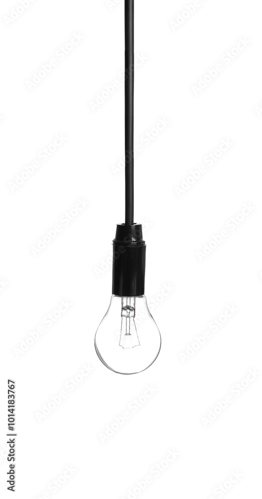 One light bulb hanging on white background One light bulb hanging on white background
