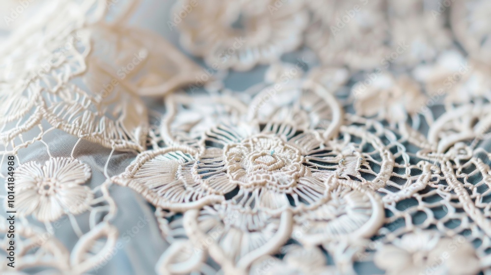 Obraz premium Delicate Lace Texture with Floral Embroidery Pattern
