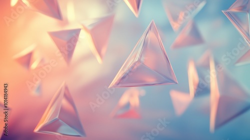 Triangles overlapping in pastel mist showcasing light reflections, gradients. AI generated