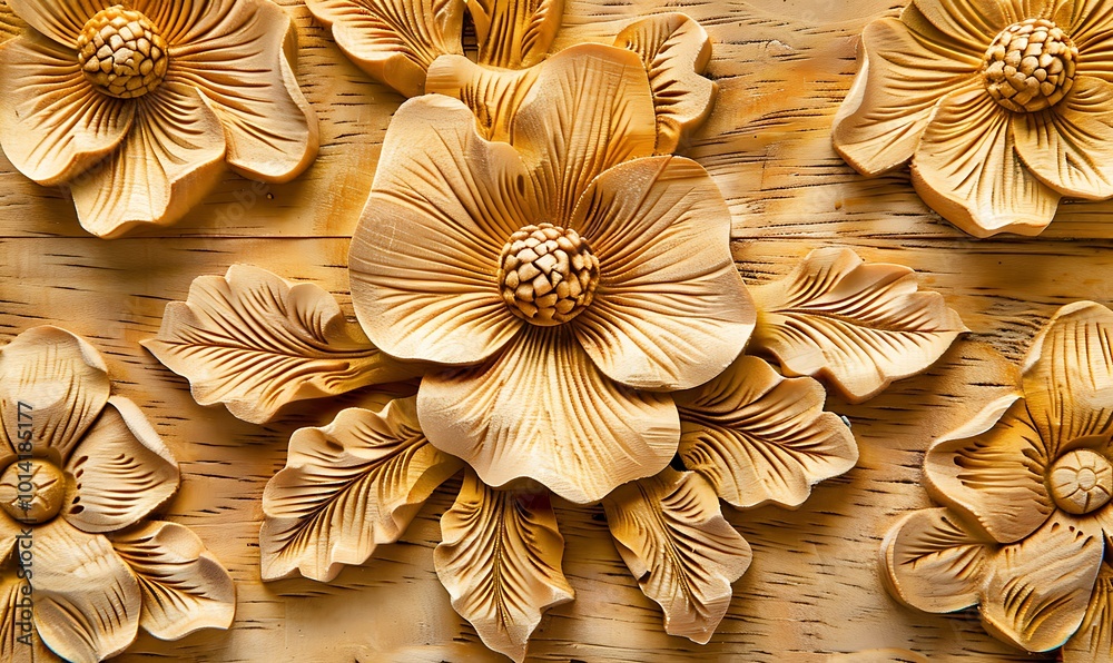 Wooden carved flower on the wall of the house, Thailand. Wooden carved flower on the wall of the house, Thailand.
