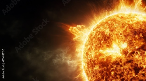 Solar flare eruption Sun surface plasma intense energy burst explosion. AI generated photo