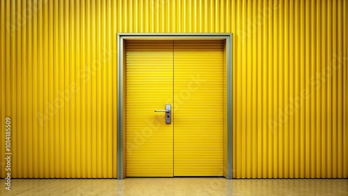 Bright yellow metal sliding door with key hole, security, modern, entrance, safety, home decor, metal, minimalist, sliding door, key hole, privacy, architecture, abstract, background