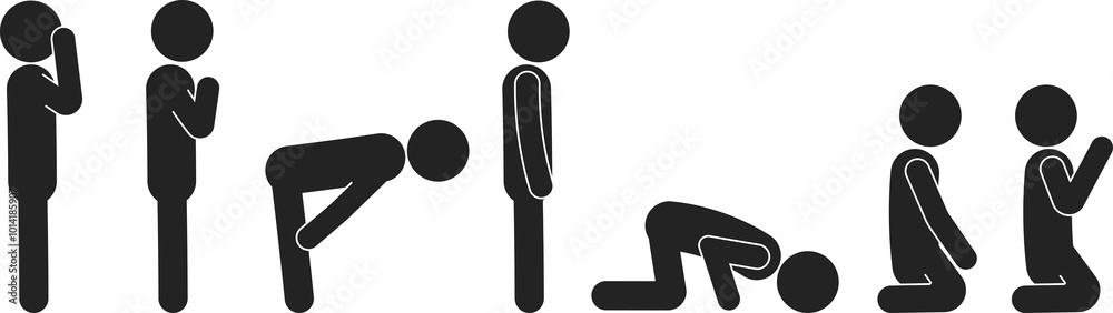 Bundle set pictogram salah, dua, Islamic prayer pose and movement