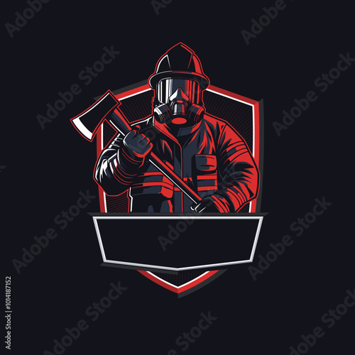 Mascot Design of a Fire Fighter Carrying an Ax