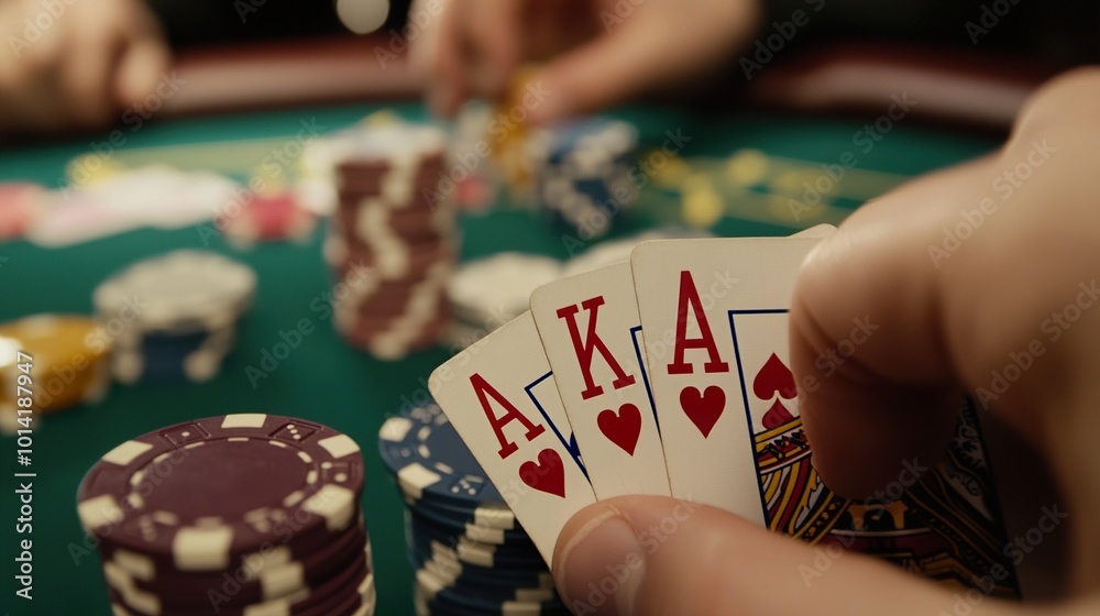 Obraz premium Poker Hand with Aces and King: A Close-Up View