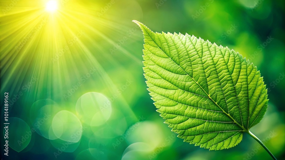 Sunbeams through the canopy illuminate a single vibrant leaf with intricate veins, a symbol of life and growth in a flourishing ecosystem. Sunbeams through the canopy illuminate a single vibrant leaf with intricate veins, a symbol of life and growth in a flourishing ecosystem.