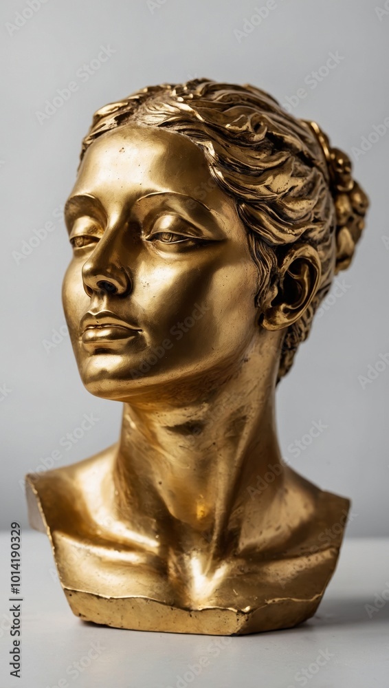 Gold Bust of Woman with Closed Eyes and Neutral Expression