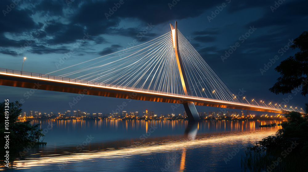 Fototapeta premium A sleek modern bridge with integrated lighting