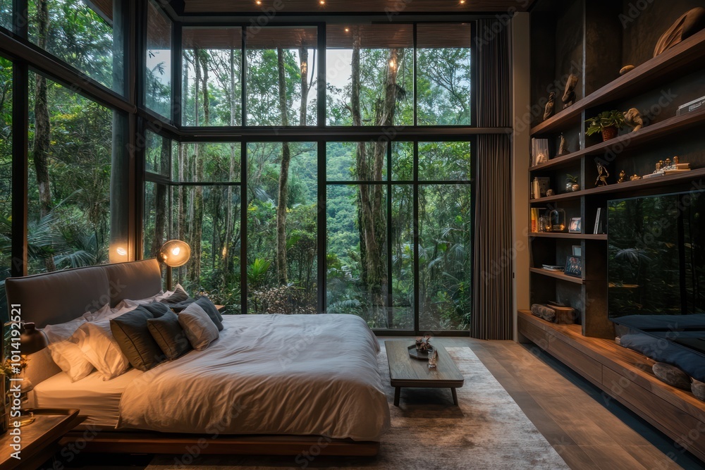 Modern Bedroom with Forest View Modern Bedroom with Forest View