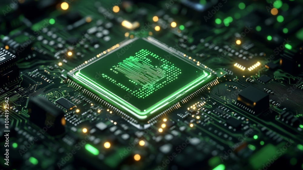 Abstract digital technology background. Isometric AI chip with AI hologram with circuit tech bg. Abstract digital technology background. Isometric AI chip with AI hologram with circuit tech bg.