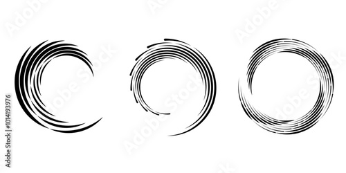 Set of black stripes. Round form. Geometric art. Trendy design element for frame, logo, tattoo, sign, symbol, web, prints, posters, template, pattern and abstract background