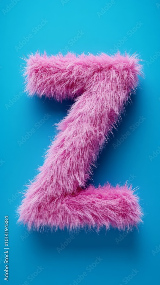 Pink fluffy letter Z on blue background, alphabet design concept Pink fluffy letter Z on blue background, alphabet design concept