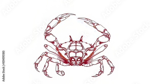 A detailed illustration of a horsehair crab's intricately drawn silhouette against a pristine white background, photo