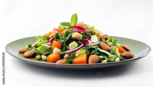 Delectable Green Salad with Almonds, Carrots, and Herbs. A vibrant mix of fresh vegetables and crunchy nuts!