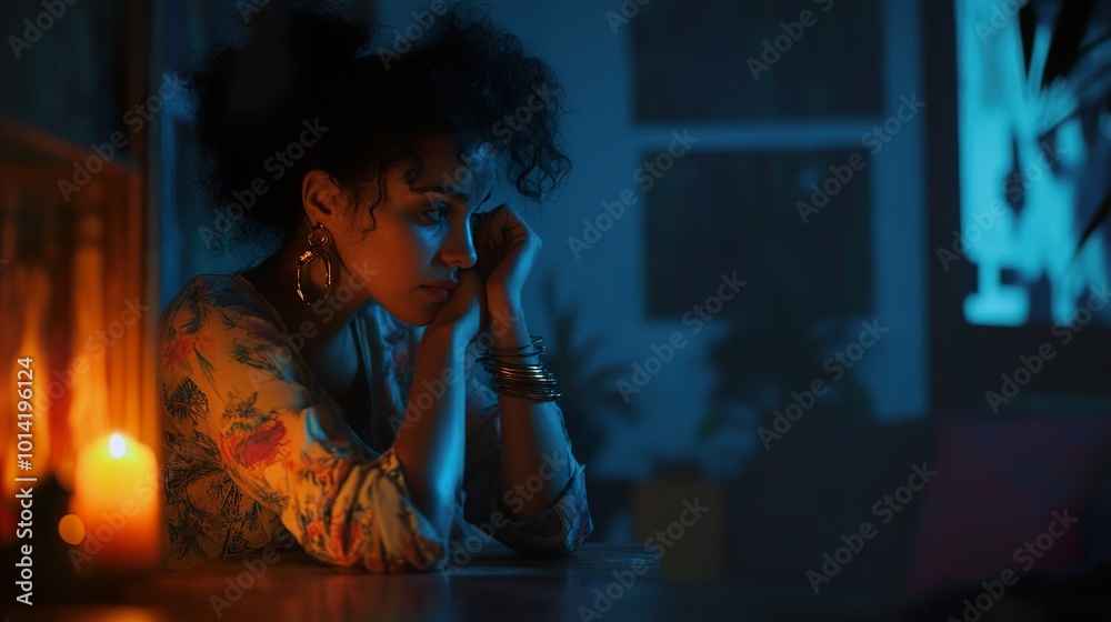 Pensive Woman in Candlelight: A Moment of Reflection Pensive Woman in Candlelight: A Moment of Reflection