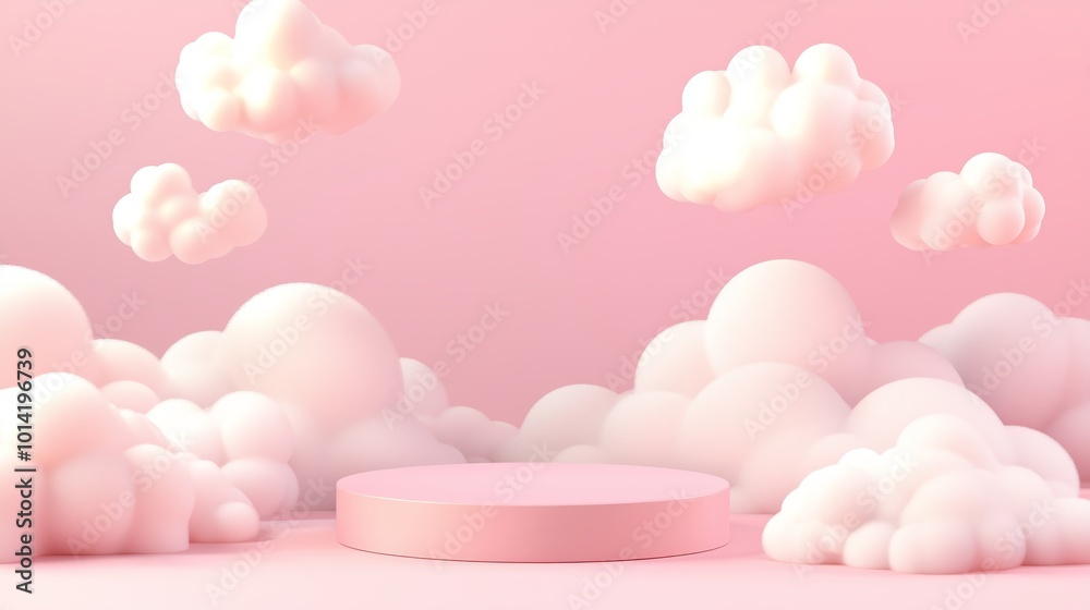 3D Stylish Podium Surrounded by Soft Clouds 3D Stylish Podium Surrounded by Soft Clouds