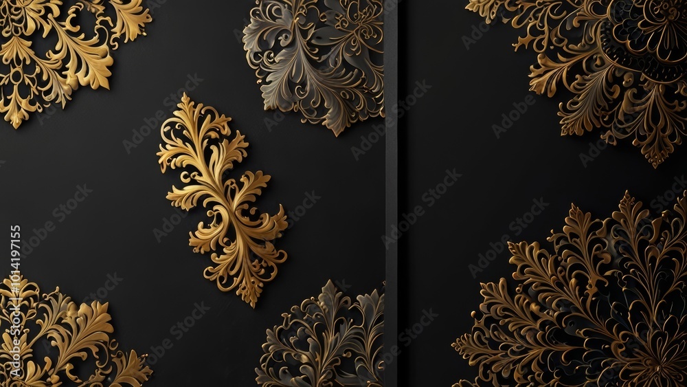 Luxury Christmas decor with black matte and gold accents, creating a refined festive look Luxury Christmas decor with black matte and gold accents, creating a refined festive look