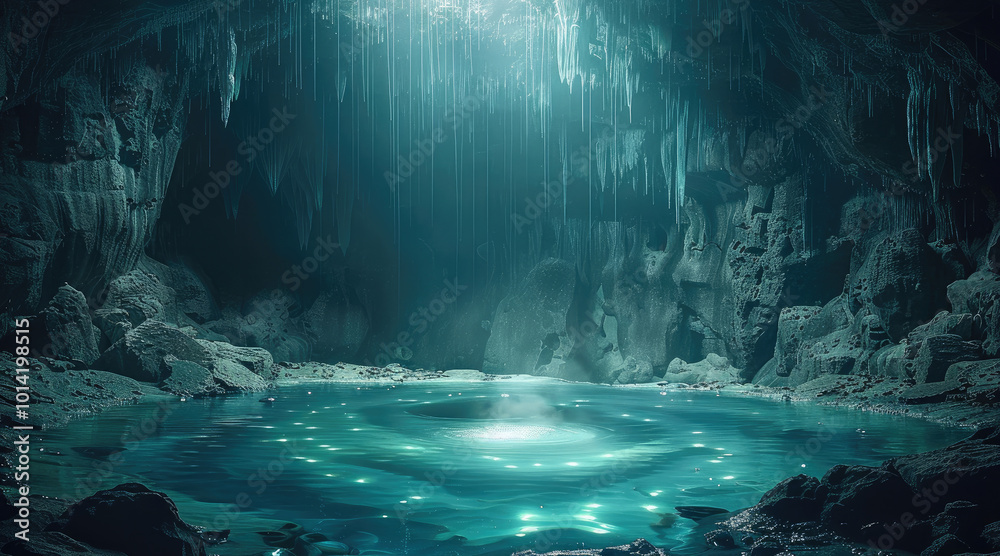 A lone pool lit only by bioluminescent algae in an ominous cavern in the under dark. A lone pool lit only by bioluminescent algae in an ominous cavern in the under dark.