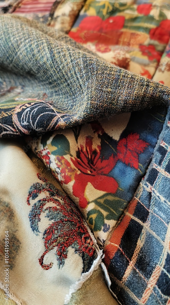 Close-Up of Colorful Fabric Textures and Patterns Close-Up of Colorful Fabric Textures and Patterns