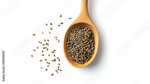 Anise Seeds in Wooden Spoon  White Background photo