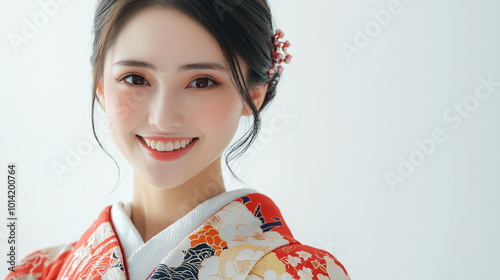 着物姿の笑顔の若い日本人女性 photo