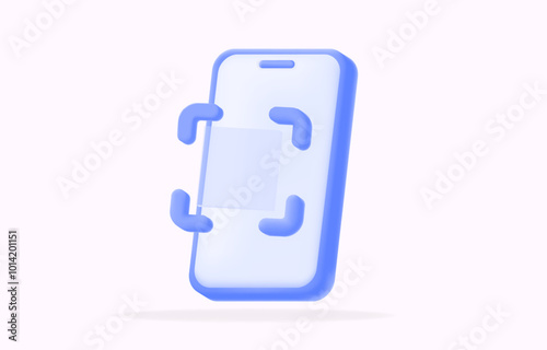 blue smartphone with icon scan, ideal for mobile app development, QR code scanning, 3d vector illustration