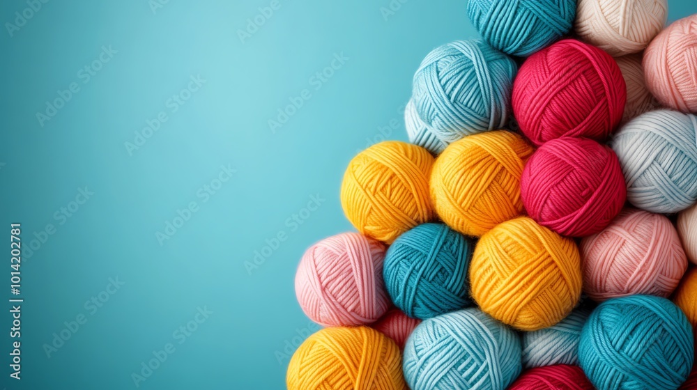 Stack of yarn balls in bold primary colors, playful and creative arrangement, vibrant and inviting craft materials, closeup photography Stack of yarn balls in bold primary colors, playful and creative arrangement, vibrant and inviting craft materials, closeup photography