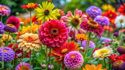 A close up stock photo that captures the intricate details and vibrant colors of various flowers in a blooming yard offering inspiration for nature enthusiasts and garden lovers, outdoors