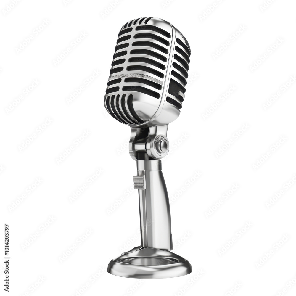 Fototapeta premium 3D silver microphone isolated on transparent background.