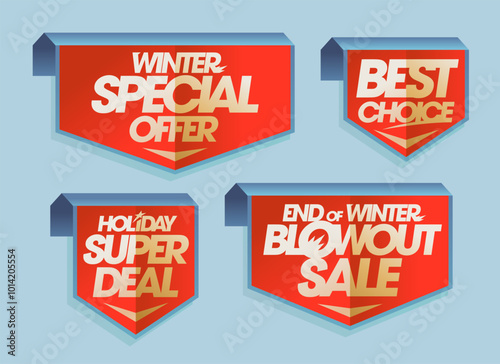 Winter special offer, best choice, holiday super deal, blowout sale - vector tags collection