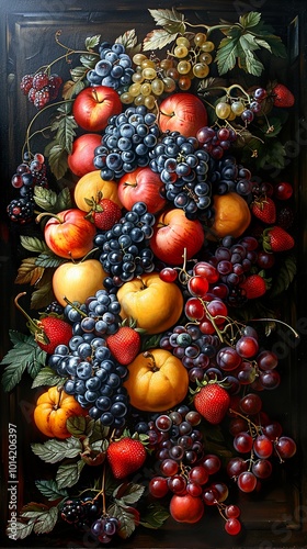 Still Life with Grapes, Apples, and Strawberries - A Masterpiece of Color and Detail