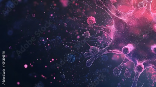 Abstract Representation of a Virus with Pink and Blue Particles