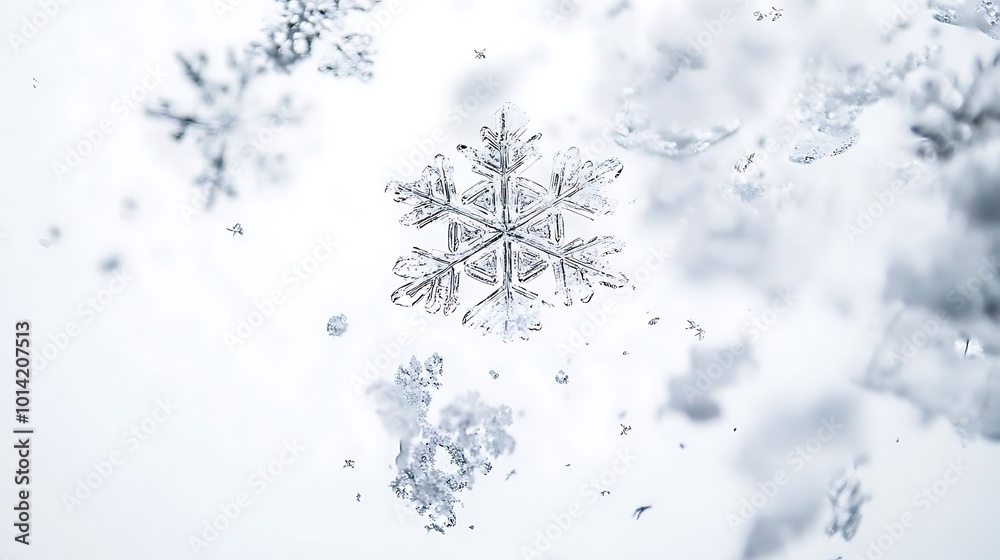 Obraz premium Perfect Snowflake Falling on White Background