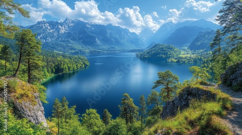 Dramatic scenery with a deep mountain lake view.