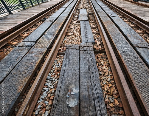 A high angle view showing the railway line stretching far away, generative ai