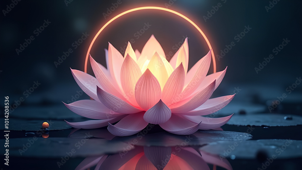 Fototapeta premium An enchanting lotus flower blooming with delicate flowing petals is the focal point of a stunning vector art logo The circular outline behind it enhances its magical aura