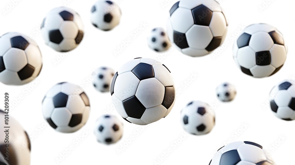 Soccer Balls Floating In The Air White Background Soccer Balls Floating In The Air White Background