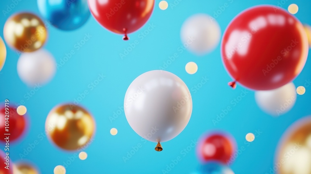 Colorful balloons floating against a bright blue background Colorful balloons floating against a bright blue background