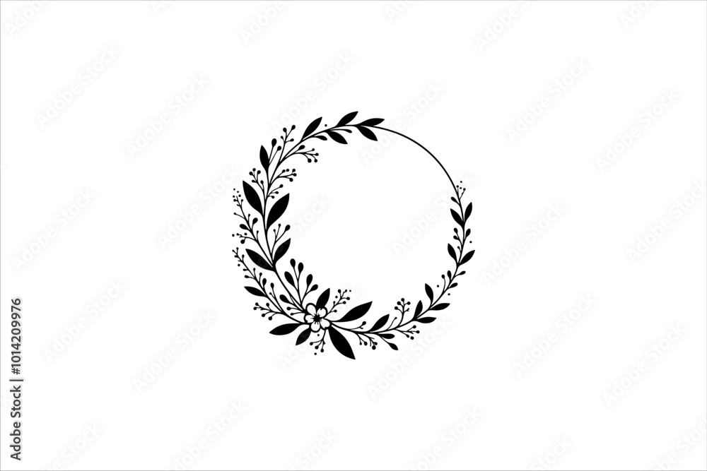 Floral round frames and plant silhouette for wedding. Frame Wedding Flower on white background. Floral round frames and plant silhouette for wedding. Frame Wedding Flower on white background.