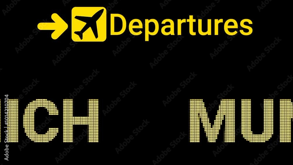 Animated moving Led Airport sign Text for Departures passengers in MUNICH Airport Animated moving Led Airport sign Text for Departures passengers in MUNICH Airport
