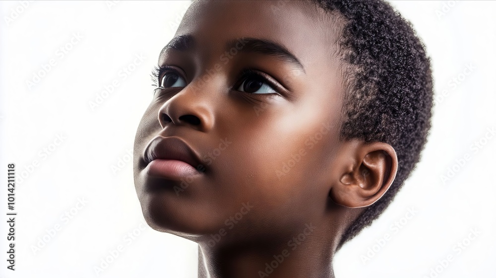 A close up of a young boy's face with a white background A close up of a young boy's face with a white background