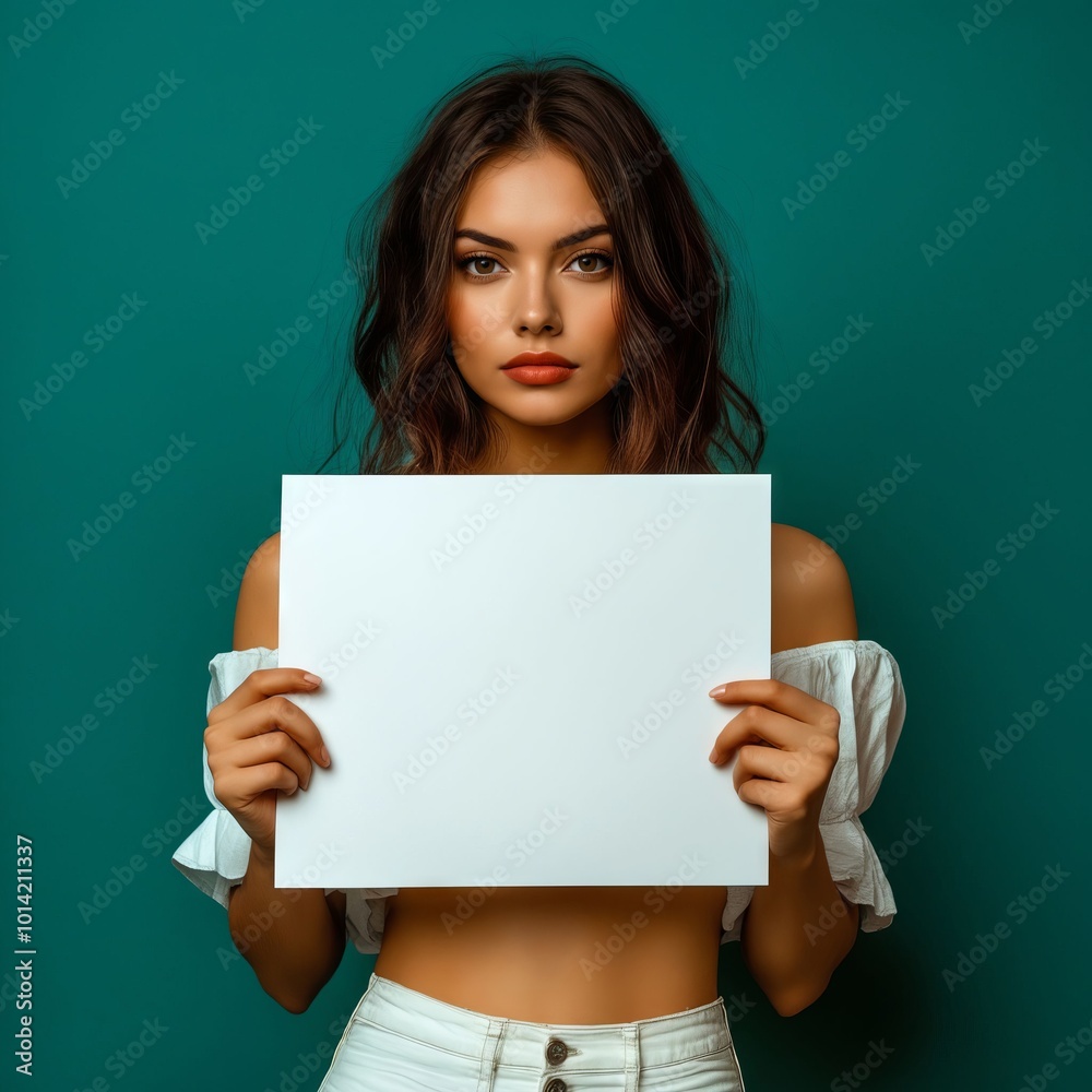 A woman holding a blank white board in front of her face A woman holding a blank white board in front of her face
